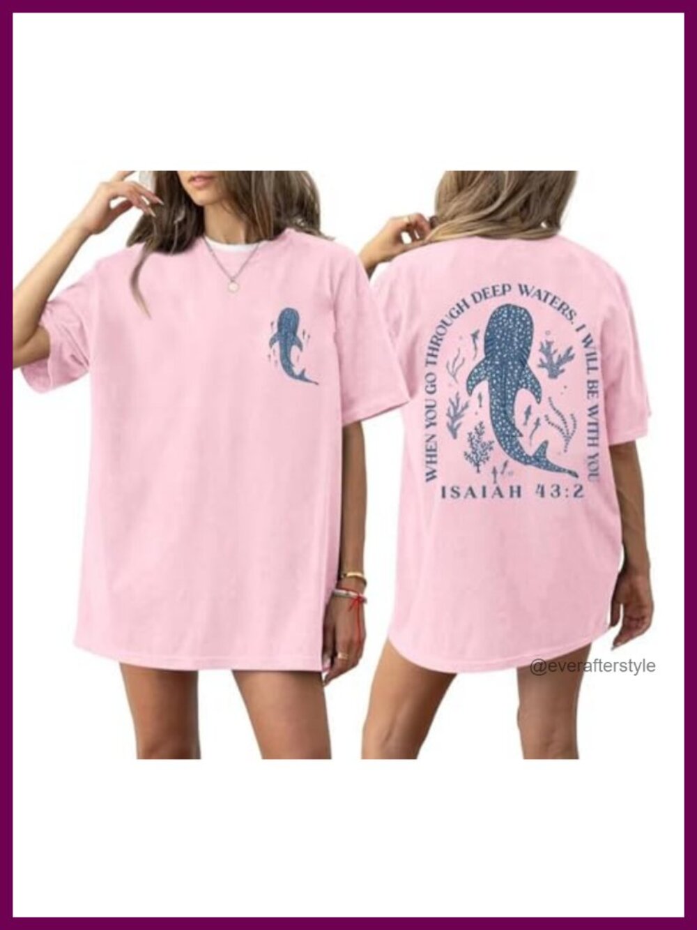 Oversized Christian Faith Bible Verse Graphic Tee Whale Shark T-Shirt